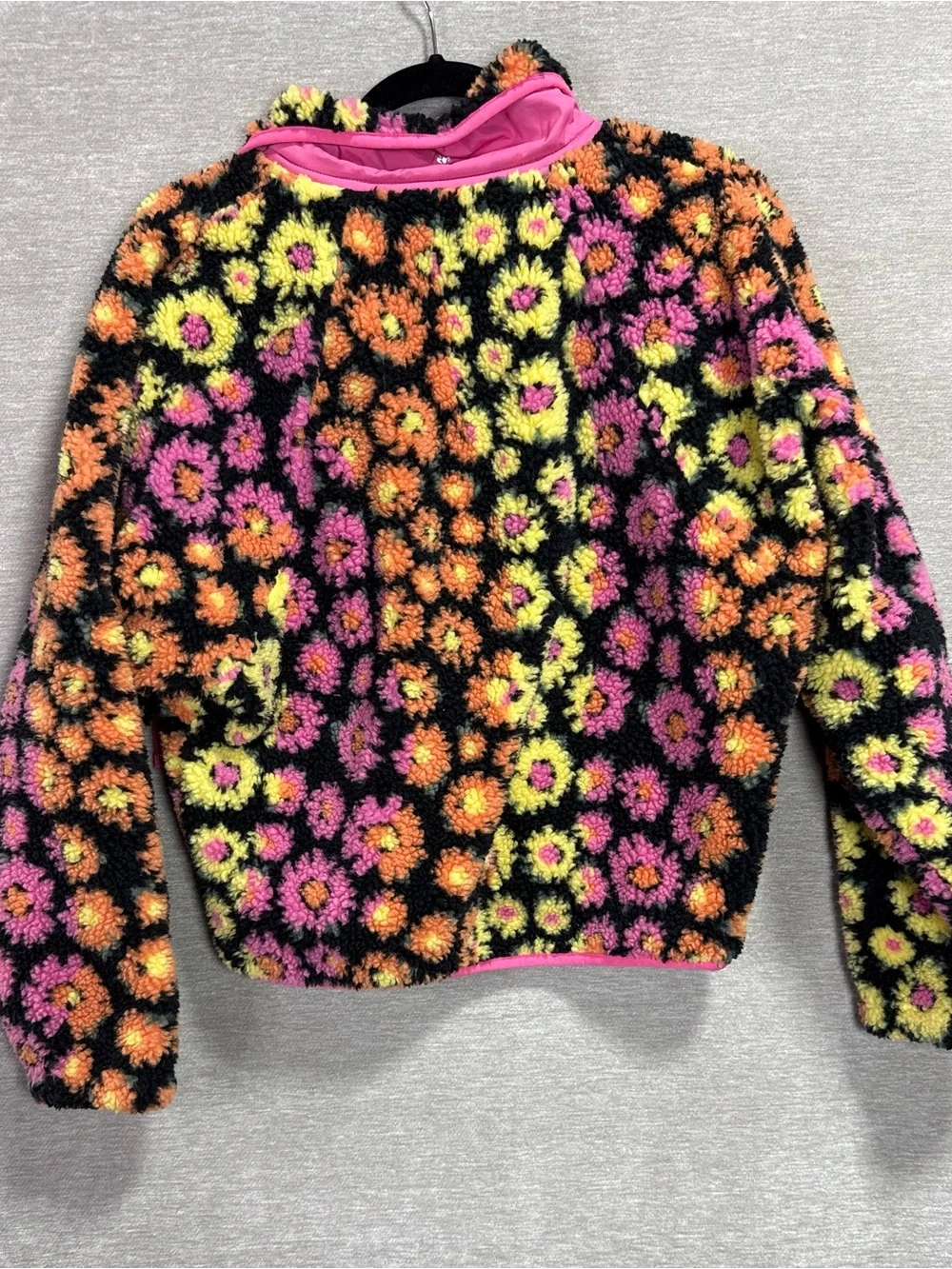 Free People FP Movement Rocky Ridge Fleece Jacket Floral Black Pink XS